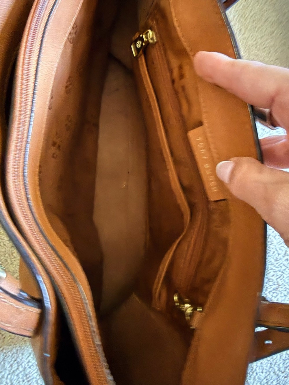 Tory Burch Cognac Leather Double-Handle Tote - Picture 6 of 7